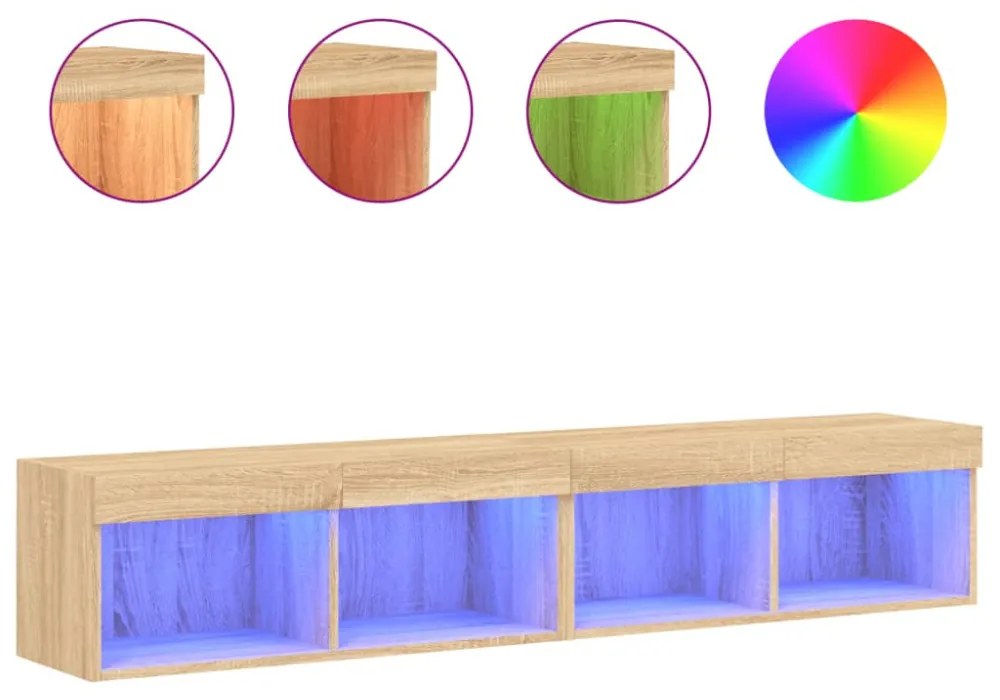 2 db sonoma tölgy színű TV-szekrény LED-ekkel 80x30x30 cm