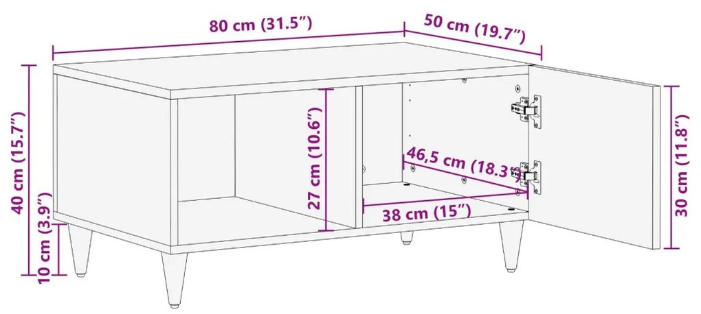 Kávézóasztal 80x50x40 cm Tömör Mangófából