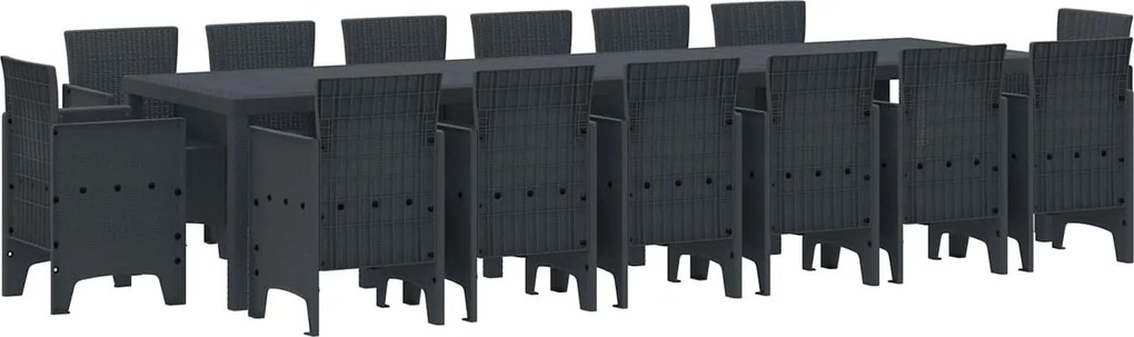 vidaXL Kert étkező szett 15 pcs Antracit Polt rattan