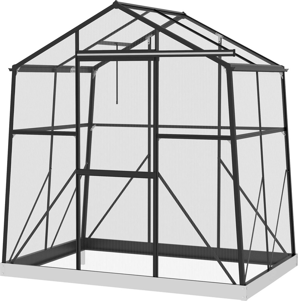 Outsunny Üvegház Alumínium 131 x 192 x 203 cm Üvegház 2.51 m² Paradicsom Ház Ablakkal, Tolóajtóval, Alapzattal, Növénynevelő Ház a Kertbe, Erkélyre, F