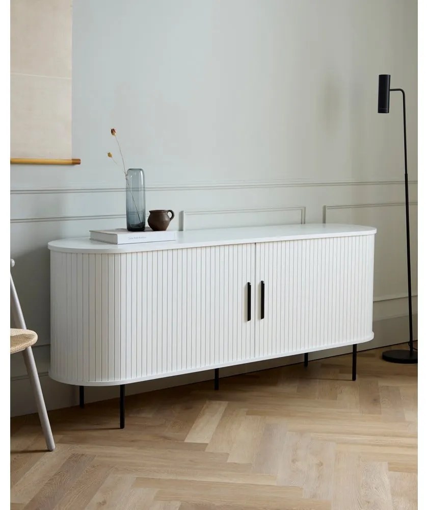 Fehér komód tolóajtóval 180x76x45 cm Nola – Unique Furniture