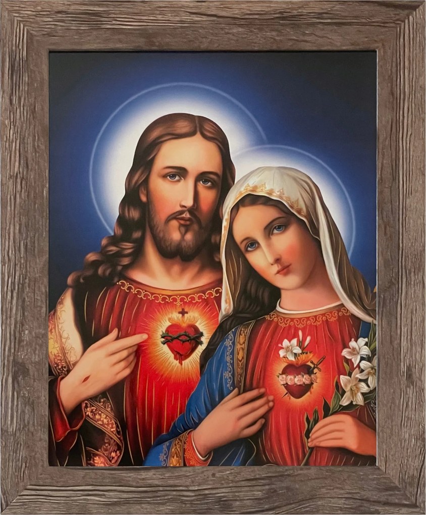 Vászonkép 30x25 Jézus És Mária Szíve Jézus Krisztus Mária Tölgyfa Keret