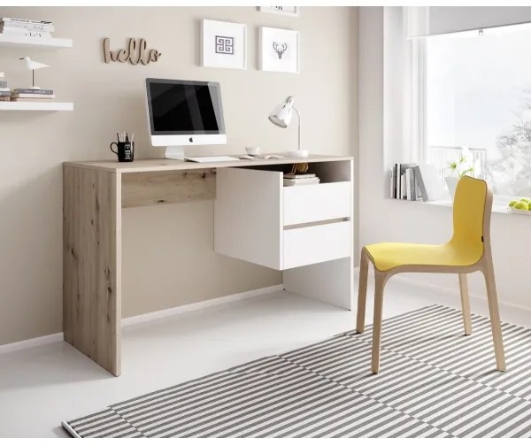 MARLO fiókos íróasztal, artisan tölgy/fehér