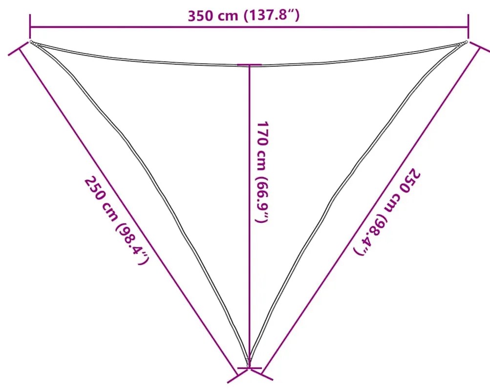 háromszög alakú HDPE napvitorla 160 g/m² 2,5x2,5x3,5 m