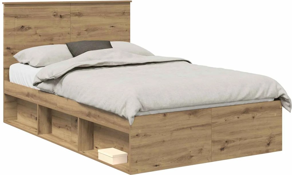 vidaXL Ágykeret fejtámlával Művészi tölgy 120 x 190 cm Tömör fenyőfa