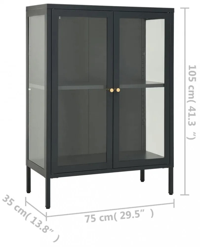 antracitszürke acél és üveg tálalószekrény 75 x 35 x 105 cm