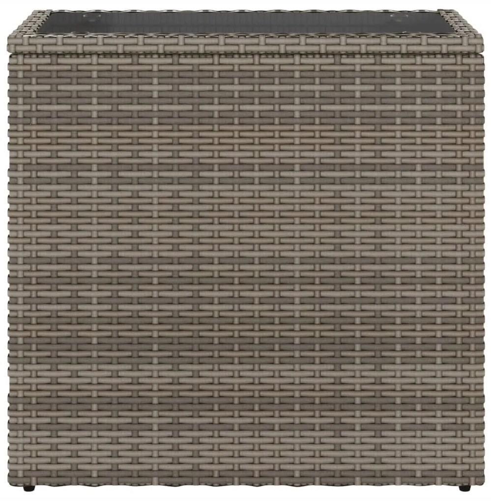 szürke polyrattan kerti kisasztal üveg lappal 58 x 27,5 x 55 cm