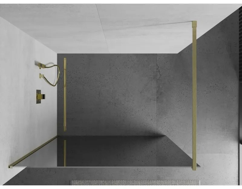 Mexen Kioto, Walk-In zuhany paraván 90 x 200 cm, 8 mm tükörmintás üveg, arany matt profil, 800-090-101-55-50