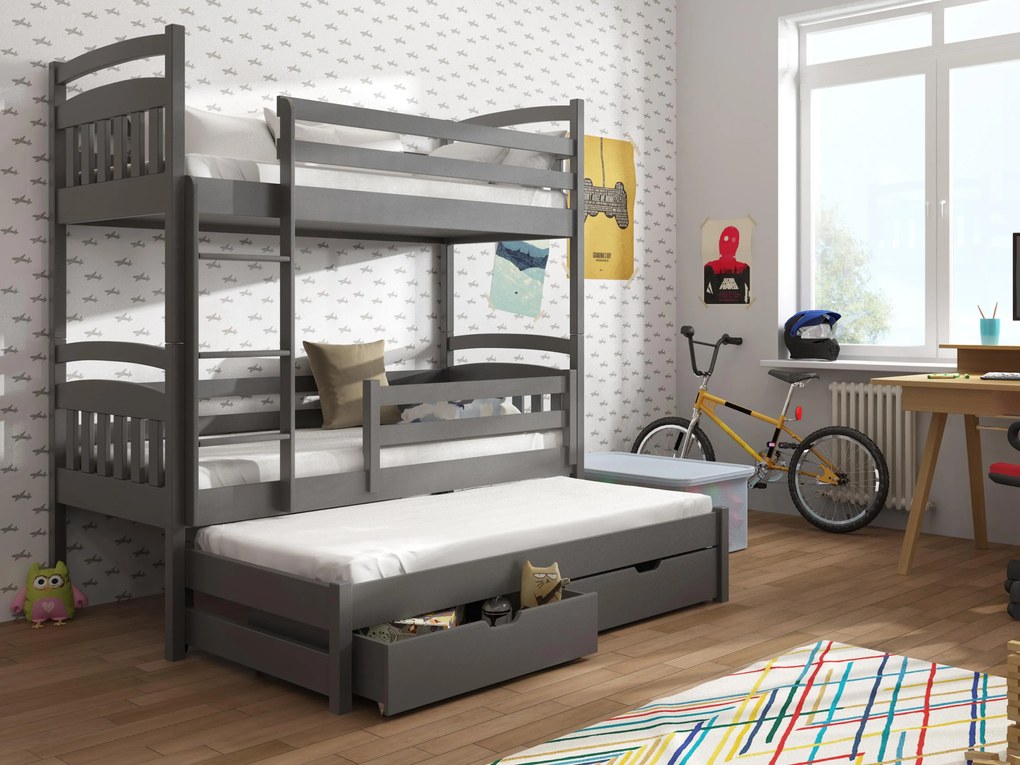 Emeletes gyerekágy 90 cm Annita (grafit) (ágyrácsokkal). 615014