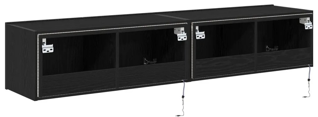 TV Faliszekrény LED Fényekkel 2 db Fekete Tölgy 80x35x31 cm