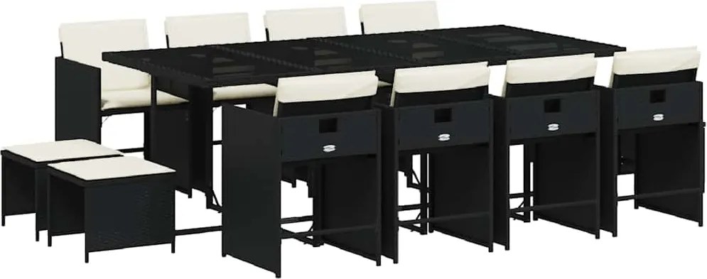 vidaXL 13 részes fekete polyrattan kerti ülőgarnitúra párnákkal