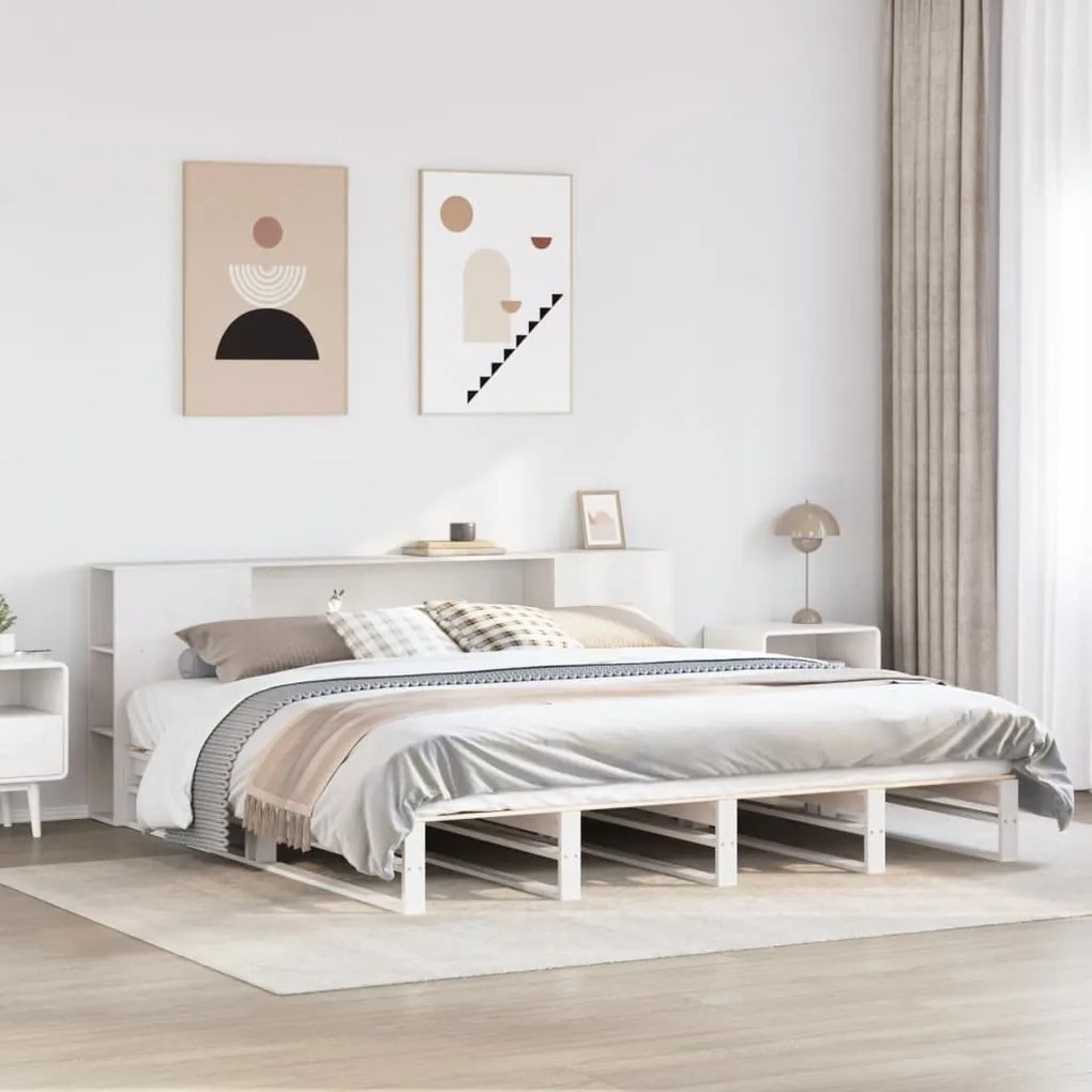 fehér tömör fa könyvespolcos ágy matrac nélkül 180 x 200 cm