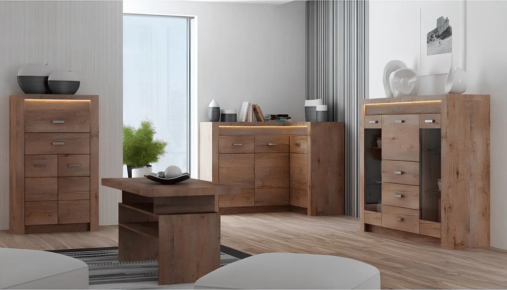 Vitrines komód, világos kőris, INFINITY 08