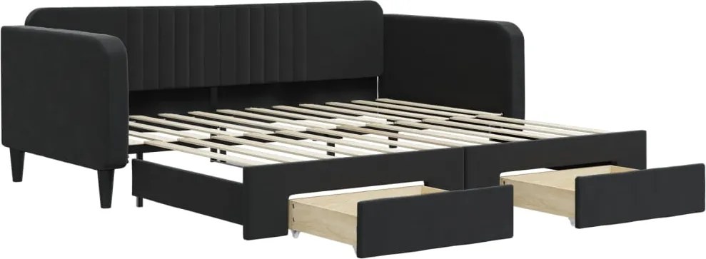 vidaXL fekete kihúzható bársony heverő fiókkal 100 x 200 cm