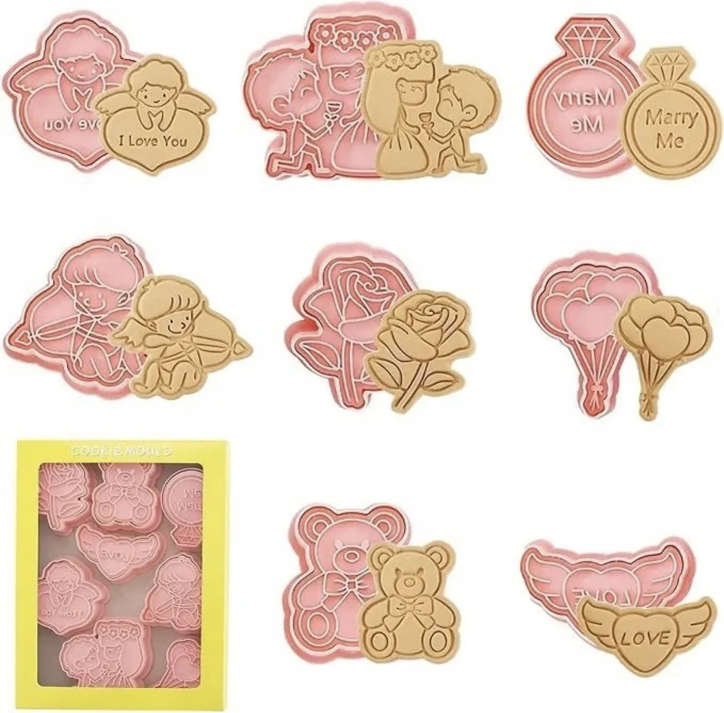3D kekszformák Valentin napra műanyag 8 db-os szett szerelmeseknek