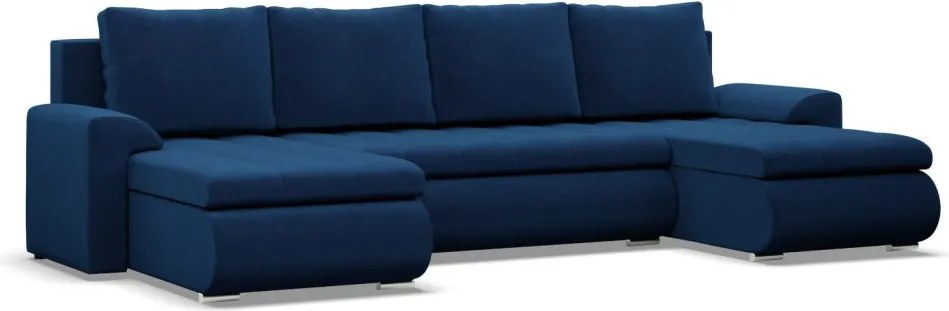 Tokio U alakú sarokkanapé, 3 ágyneműtartóval, bársony, univerzális oldal, kék