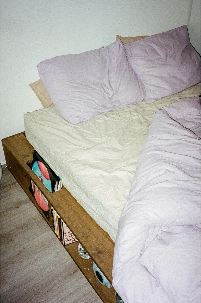 Barna borovi fenyő franciaágy ágyráccsal 140x200 cm Ziggy – Karup Design