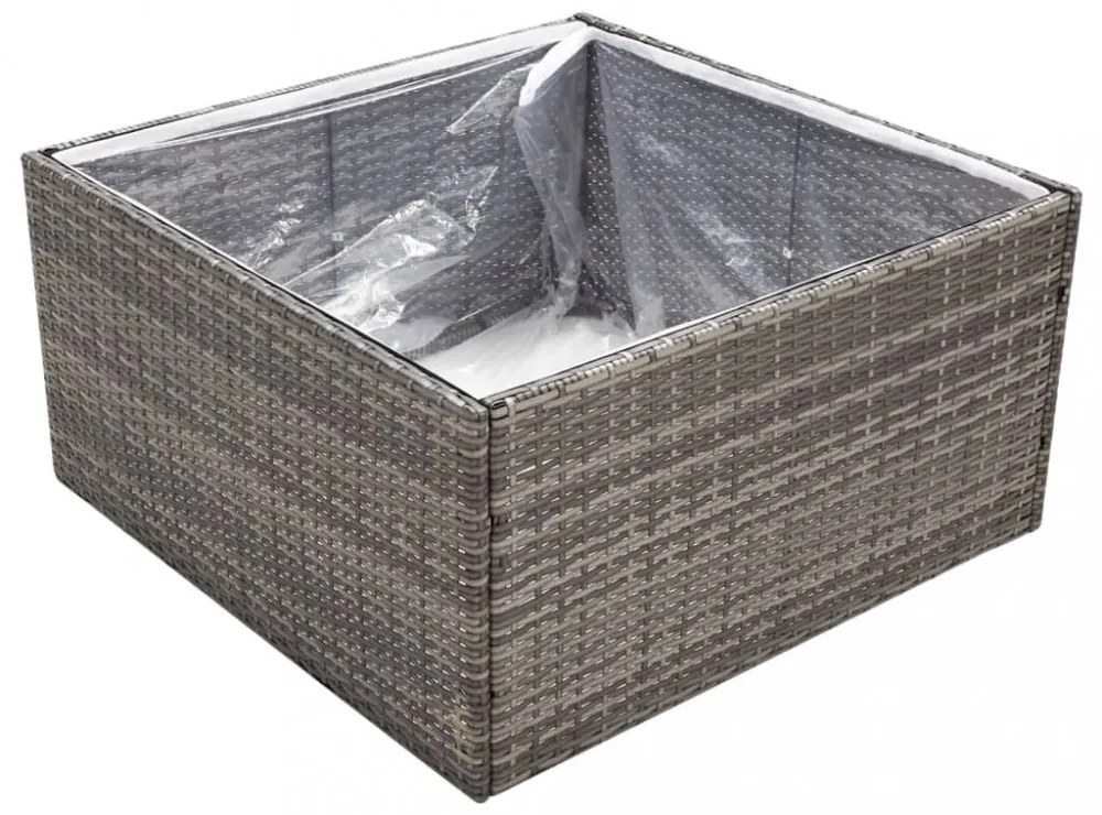 szürke polyrattan kerti ültetőláda 80 x 80 x 40 cm