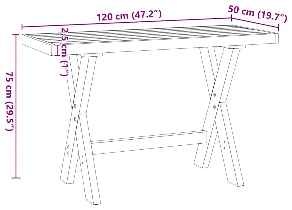 íróasztal NOAIN X alakú lábak 120x50x75 cm tömör fa fenyőfa