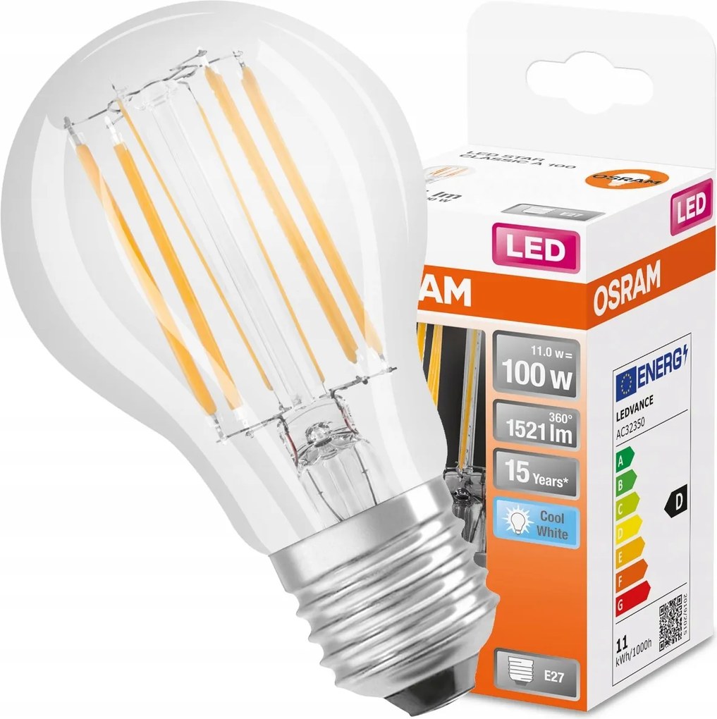 Led izzó E27 A60 11W 100W 4000K Filament Osram