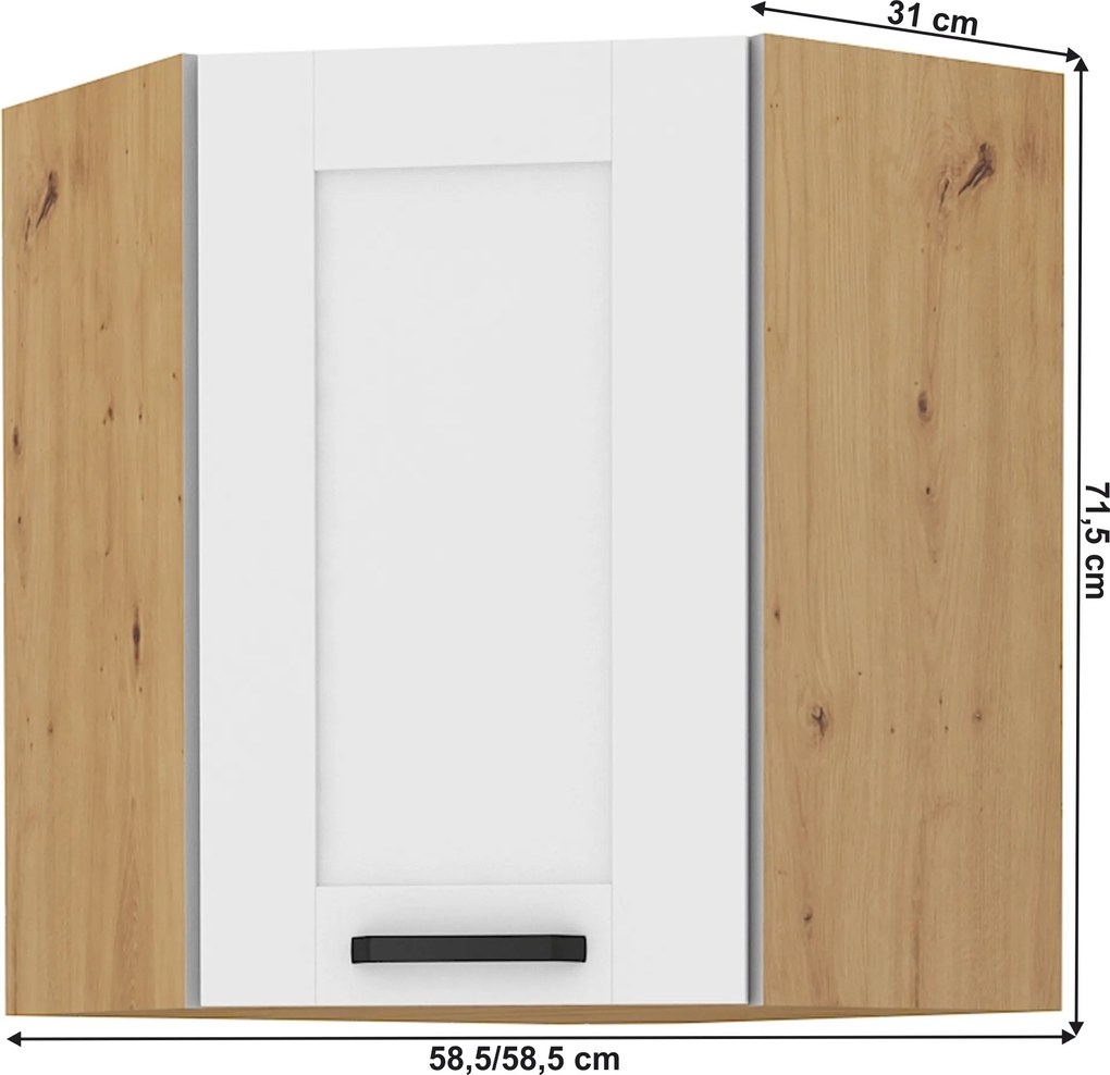 Felső szekrény sarokba, fehér/artisan tölgy, LULA 58x58 GN-72 1F