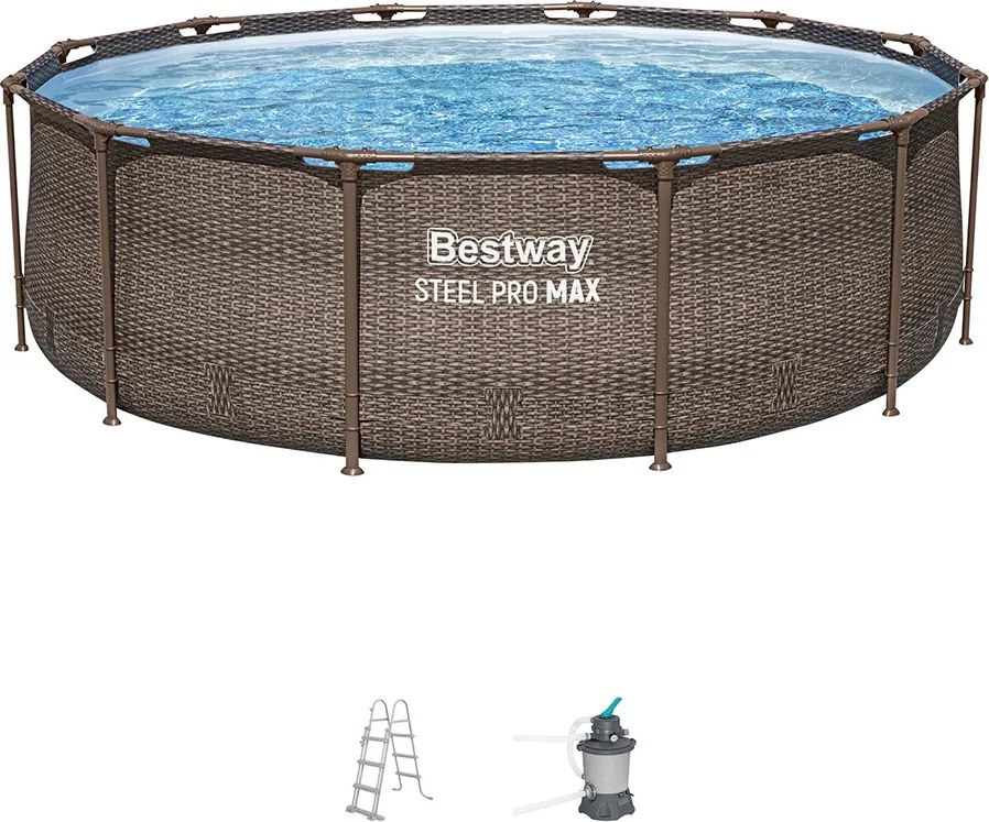 Bestway MYKONOS LUX homokszűrős vízforgatóval rattan hatású fémvázas medence szett 366 x 100 cm