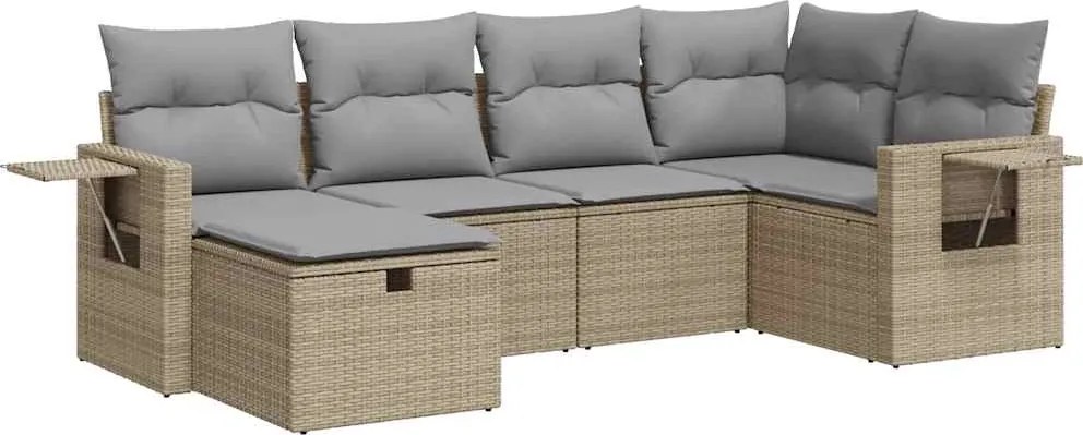 vidaXL 6 részes bézs polyrattan kerti ülőgarnitúra párnával