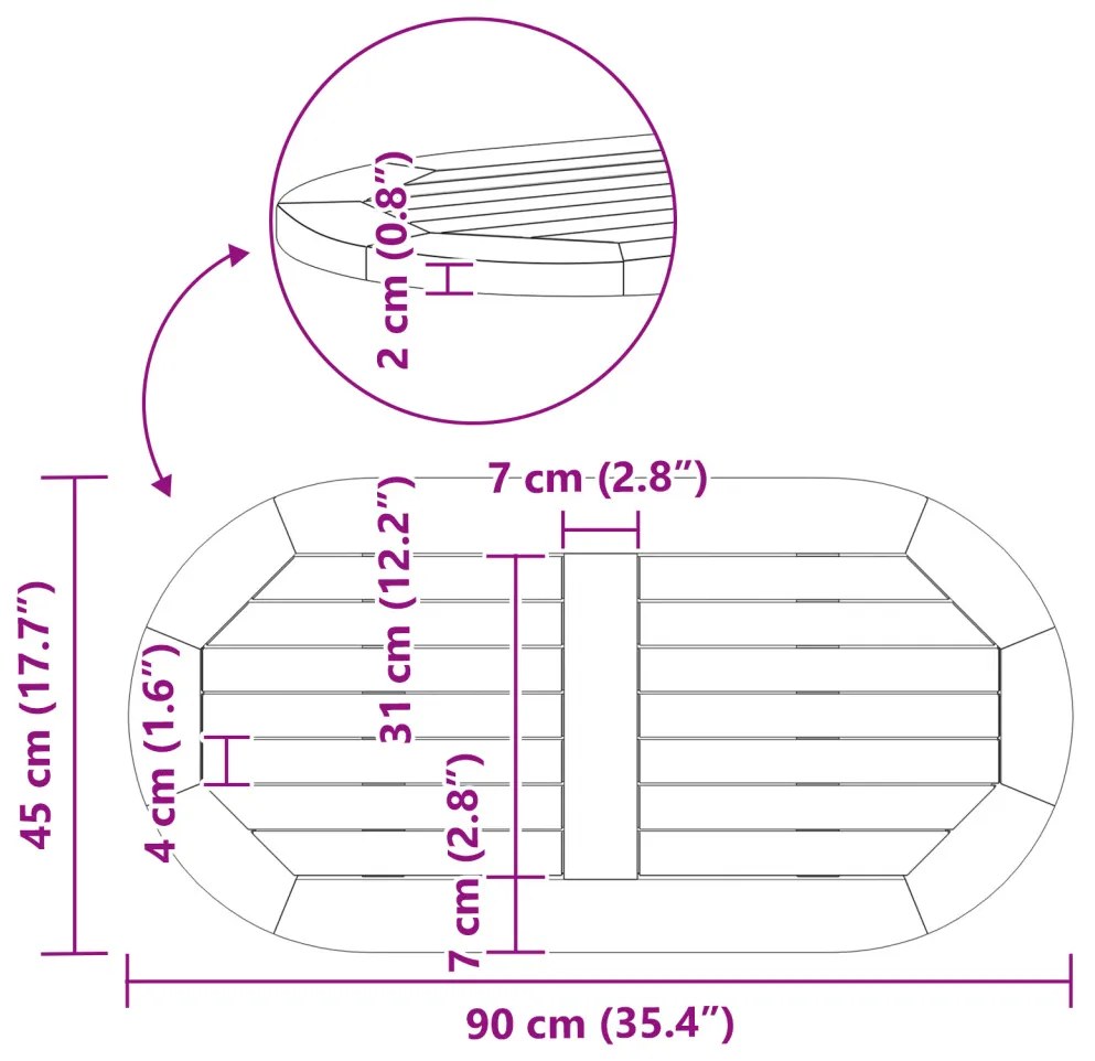 Asztallap 90x45x2,2 cm Ovális Tömör Fa Akác