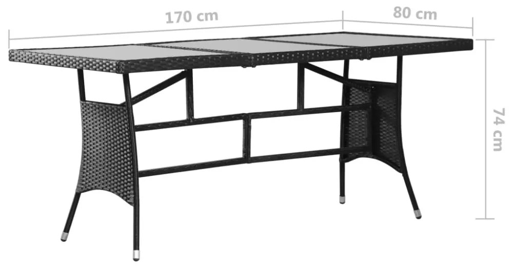 fekete polyrattan kerti asztal 170 x 80 x 74 cm