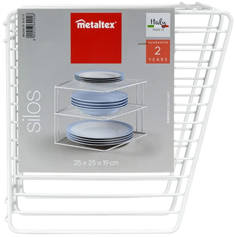 Fehér acél kiegészítő polc 25x25 cm Silos – Metaltex