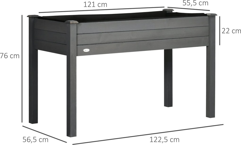 Outsunny Magasított Kertészládá dim. 123L x 57W x 76H cm Öntözőbetétekkel + Drainage Filc Szilárd Fenyőfából | Aosom
