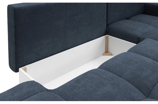 ALMADA jobb oldali, ágyazható L alakú kárpitozott sarokülőgarnitúra tárolóval, kék