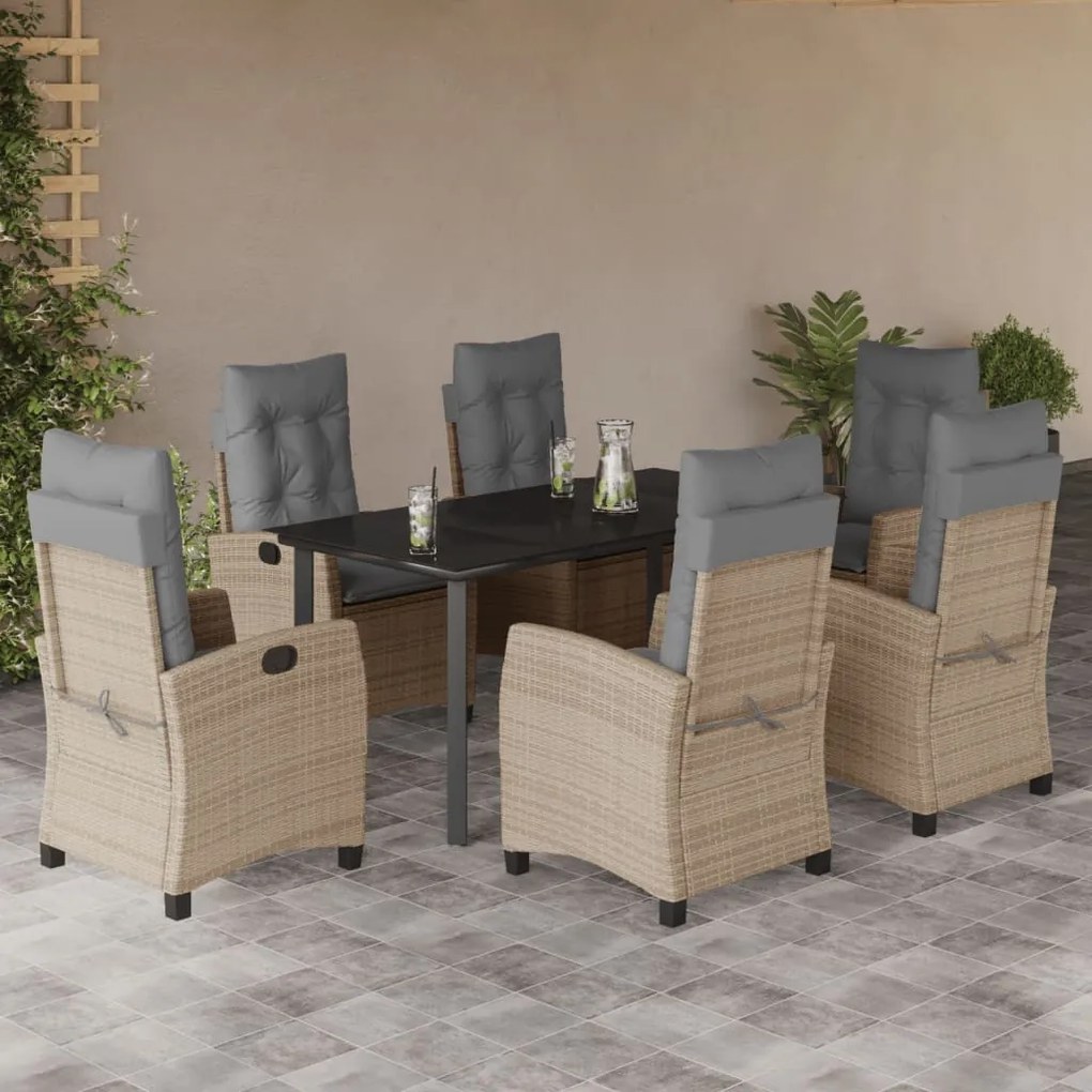 7 részes vegyes bézs polyrattan kerti étkezőgarnitúra párnákkal