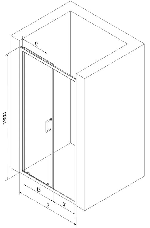 Mexen APIA zuhany tolóajtó a nyílásig 90cm, átlátszó / szalag, 845-090-000-01-20