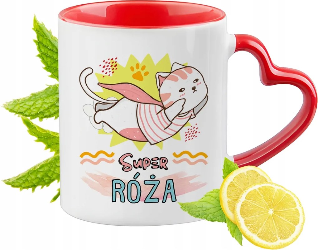 Piros bögre szív alakú füllel Rózsa Ajándék