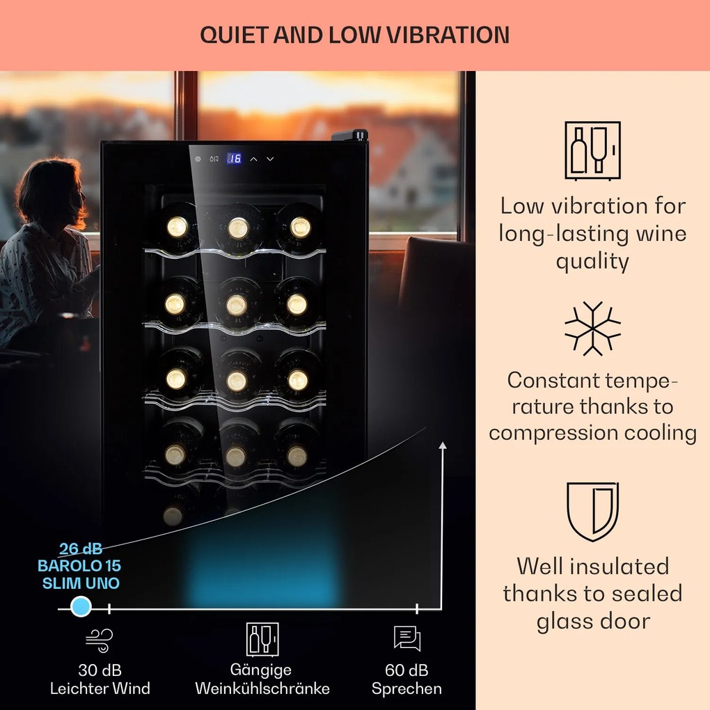 Barolo 15 Uno, borhűtő, 48 liter, 15 palack, 11-18°C, 1 zóna
