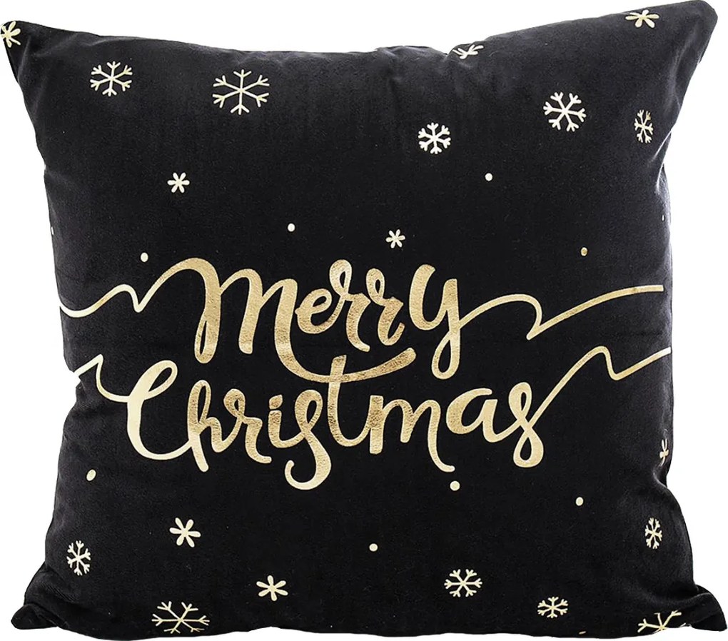 Karácsonyi párnahuzat velúr Fekete 45x45cm Merry Christmas felirat