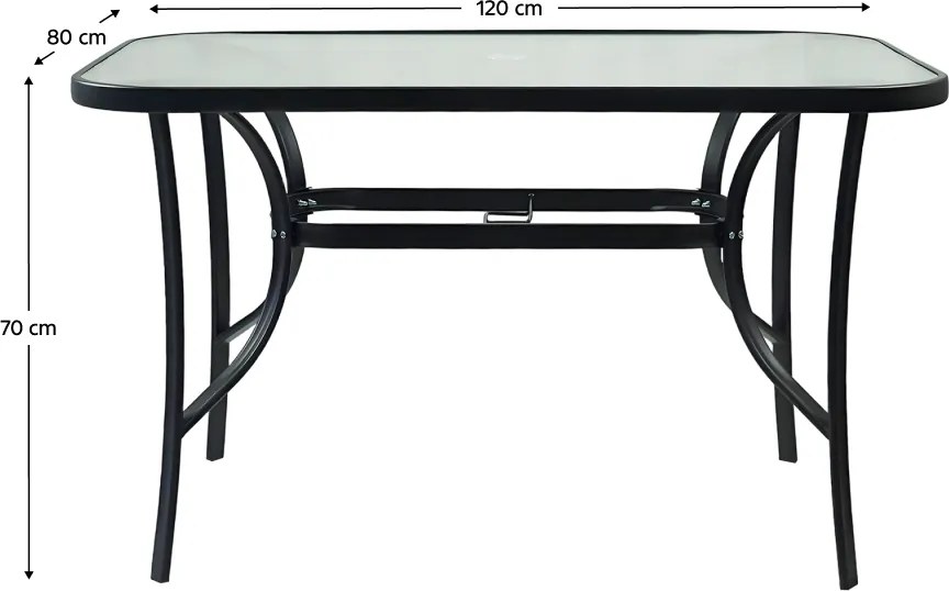 Étkezőasztal, fekete acél/edzett üveg, DEMAT NEW