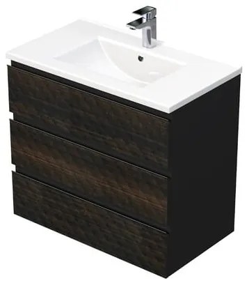 Fürdőszobaszekrény mosdóval SAT Cube Way 80x71x46 cm barna matt CUBE3D803ZHMOD