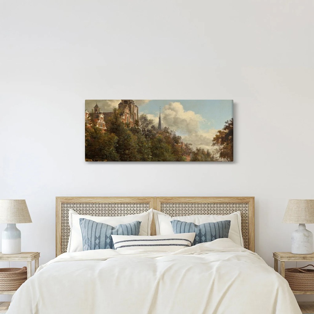 Kép - Jan van der Heyden, View Down a Dutch Canal, reprodukciók (120x50 cm)