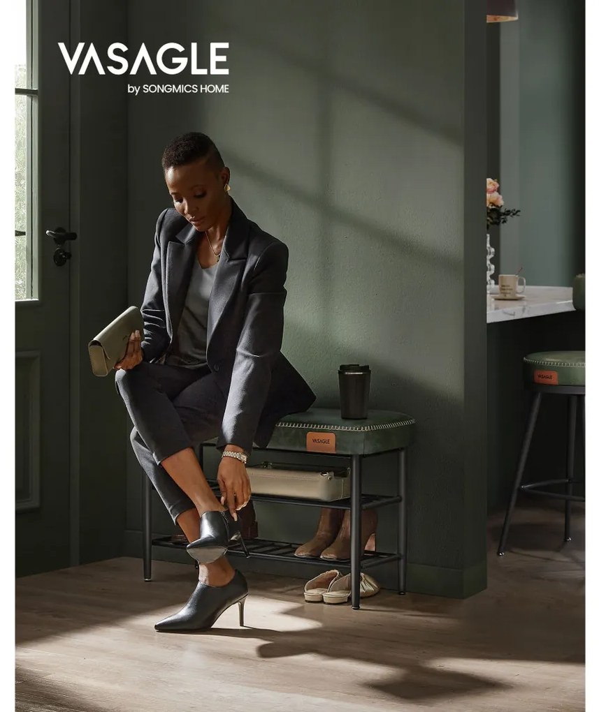 ECHO cipőpad 2 szintes, műbőr borítás, erdőzöld, 30 x 80 x 50 cm