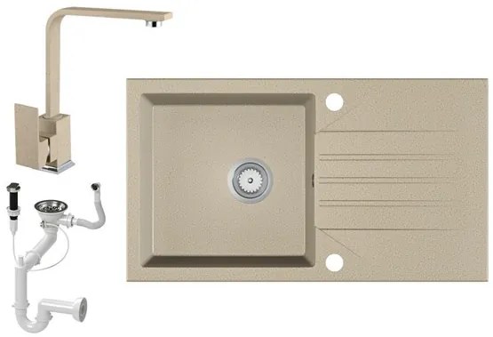 Gránit Mosogató EOS Evinion + Design csaptelep + dugókiemelő (bézs)