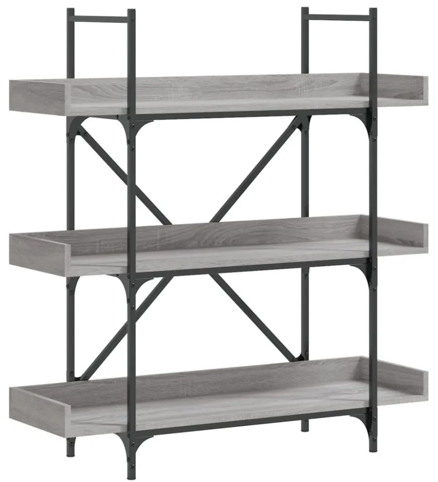 3-szintes szürke sonoma szerelt fa könyvespolc 100x33x108,5 cm