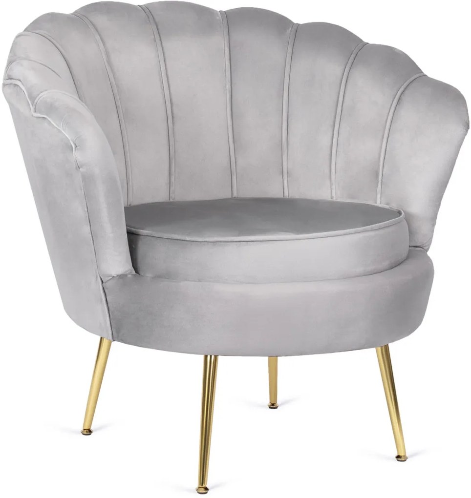 Elegáns Fotel Szürke Bársony Kárpittal, Aranyszínű Lábakkal. ANGEL