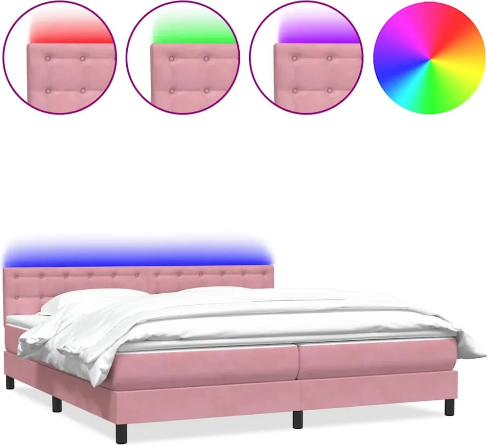 vidaXL rózsaszín bársony rugós és LED-es ágy matraccal 180x210 cm