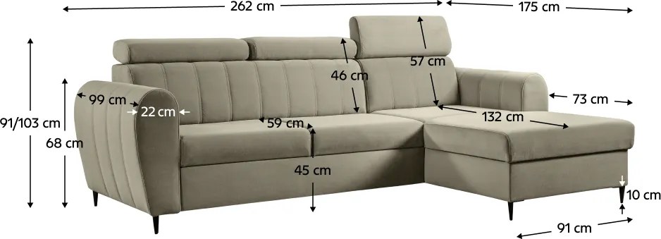 Kinyitható ülőgarnitúra, bézs, jobbos, KORIO