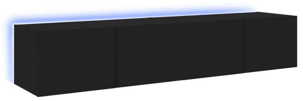 2 db fekete falra szerelhető TV-szekrény LED-del 80x35x31 cm