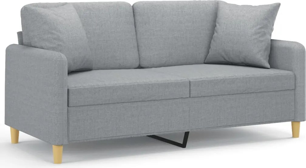 vidaXL 2 személyes világosszürke szövet kanapé díszpárnákkal 140 cm