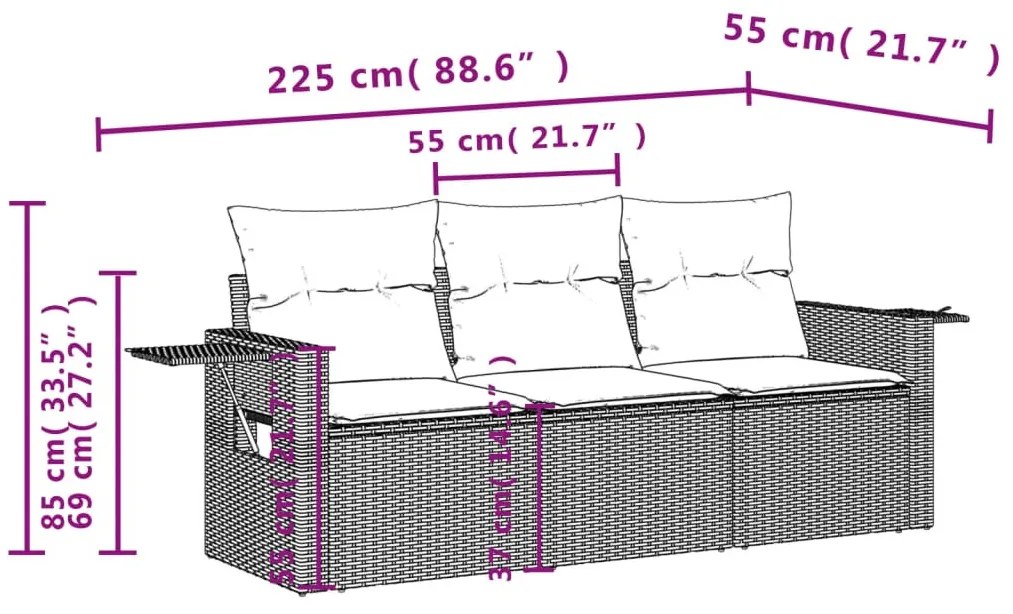 3 részes bézs polyrattan kerti ülőgarnitúra párnákkal