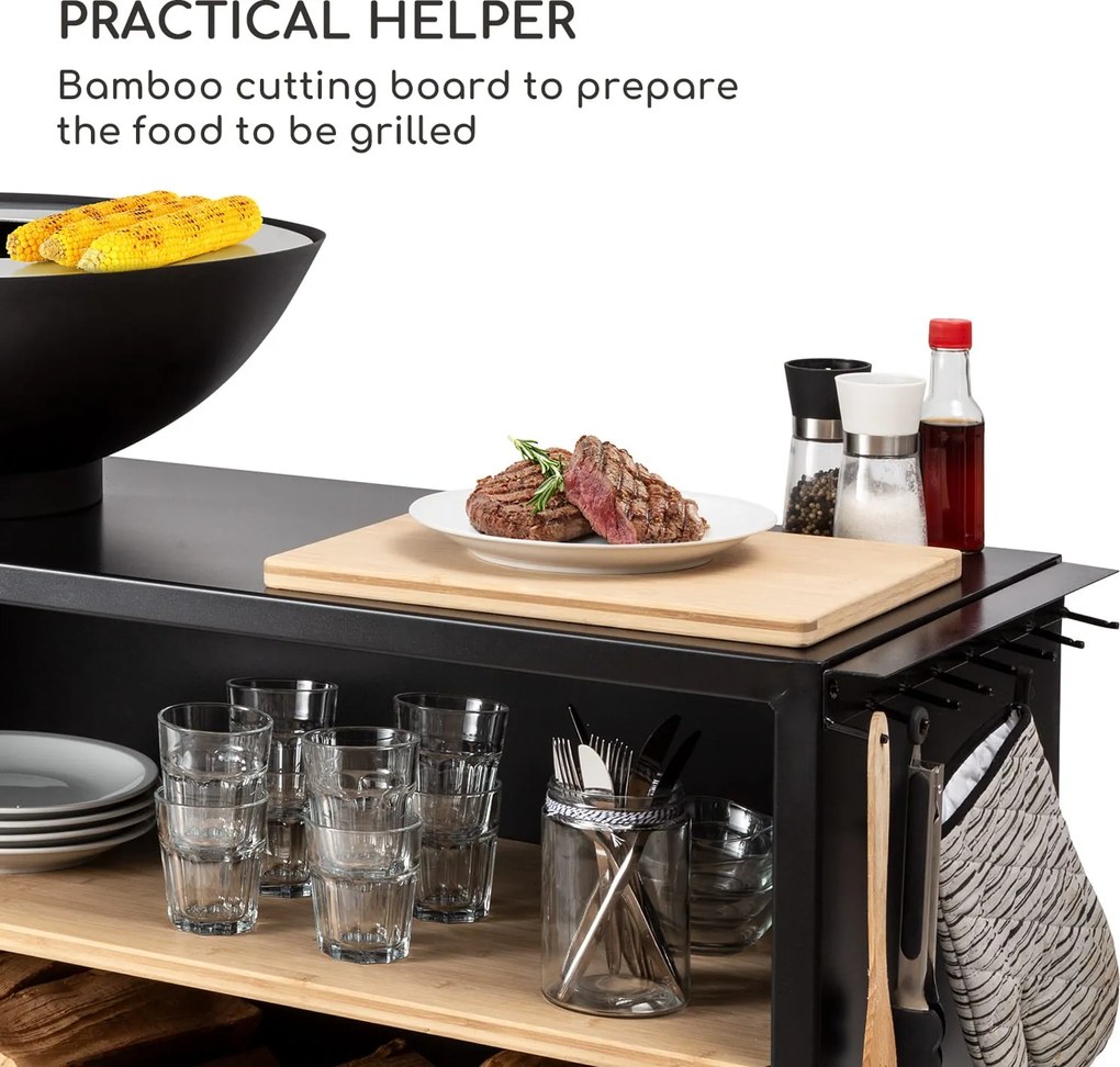 Blumfeldt Savage 2.0 Wide, ohnisko s grilom, bambusová doska na krájanie, ochranný kryt
